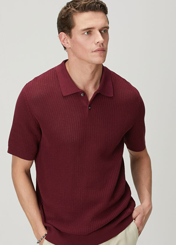 Beymen Club Vişne Polo Yaka Kısa Kollu Dokulu Triko - 2