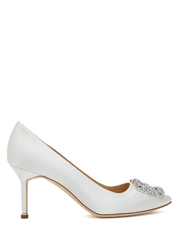 Manolo Blahnik Hangisi White Satin Heeled Shoe - 1