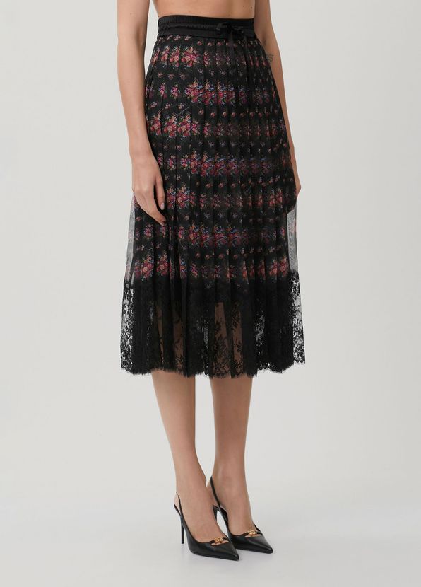 Dolce&Gabbana Black Floral Midi Chiffon Skirt - 2