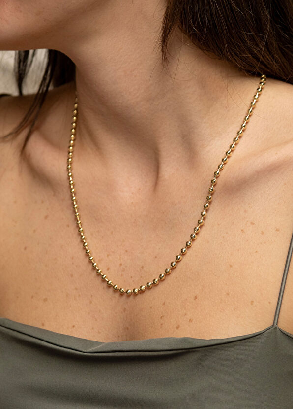 Safir Mücevher Top Zincir 14 Ayar Altın Unisex Kolye - 2