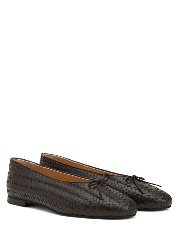 Beymen Club Brown Knit Textured Leather Ballet Flats - 2