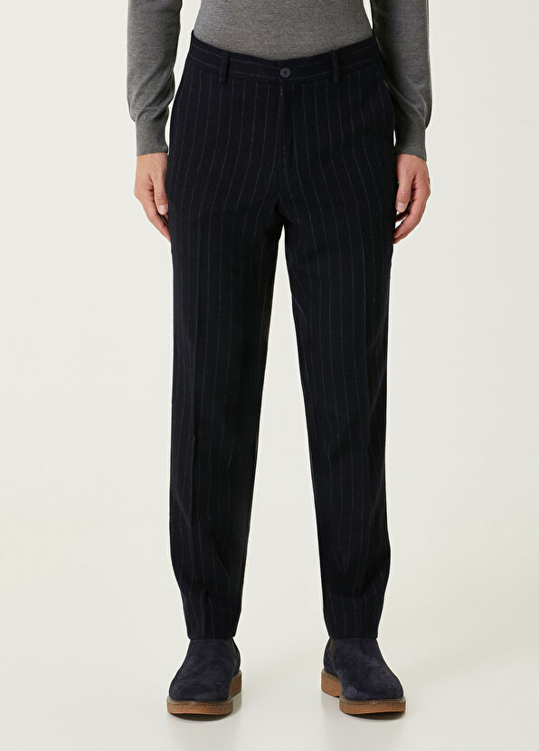 Beymen Club Lacivert Çizgili Yün Pantolon - 2