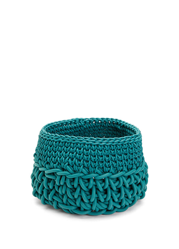 Neo Cilindro Turkuaz Örgü Dokulu Sepet - 1