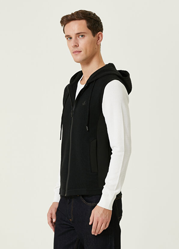 Beymen Club Siyah Kapüşonlu Pirinç Dokulu Yün Triko Yelek - 4