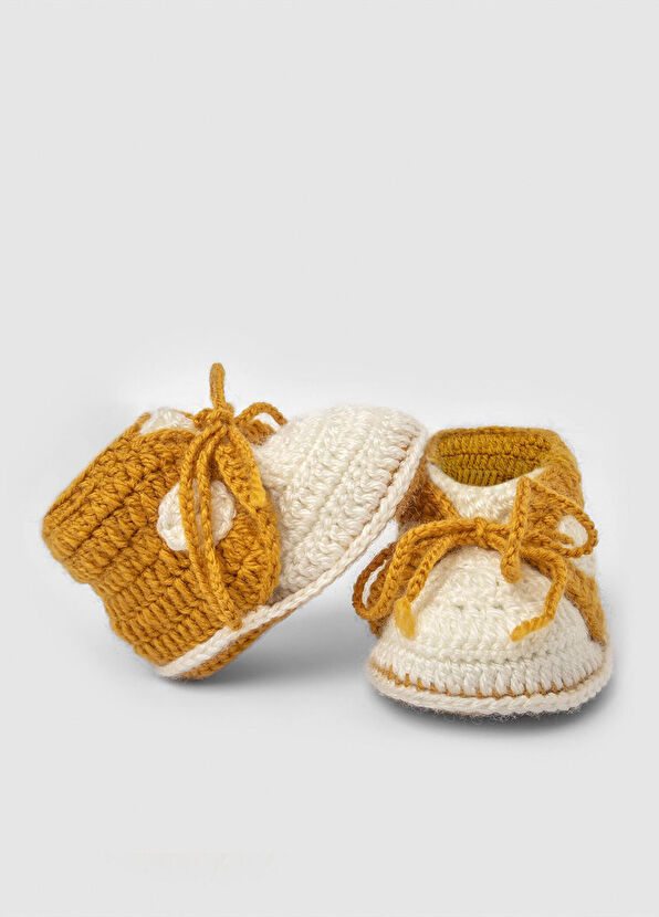 Totzee Ekru & Hardal Sarısı Bağcıklı Unisex Bebek Patik - 2