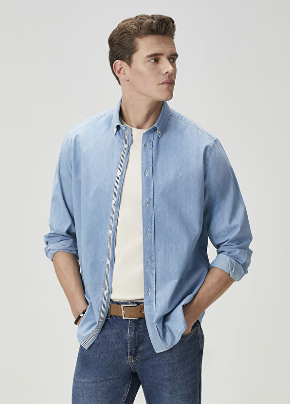 Comfort Fit Mavi Denim Gömlek Beymen Club Comfort Fit Mavi Denim Gömlek - 2