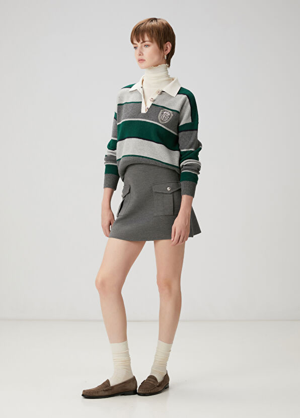 Beymen Club Koyu Yeşil Çizgili Yün Polo Kazak - 2