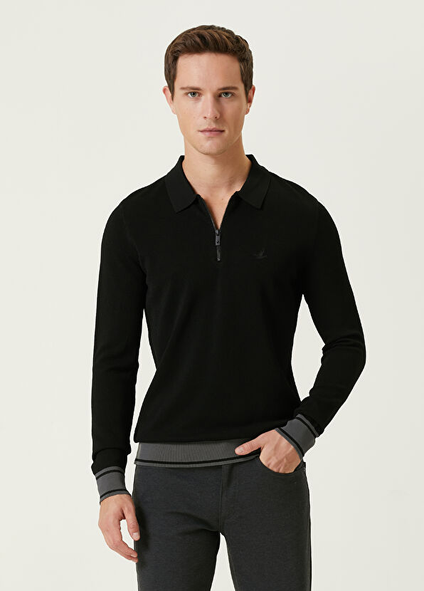 Beymen Club Siyah Polo Yaka Logo Nakışlı Triko - 1
