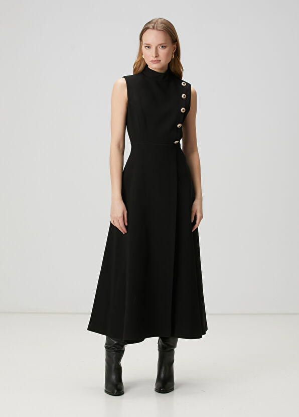 Siyah Düğme Detaylı Midi Elbise Beymen Club Siyah Düğme Detaylı Midi Elbise - 3