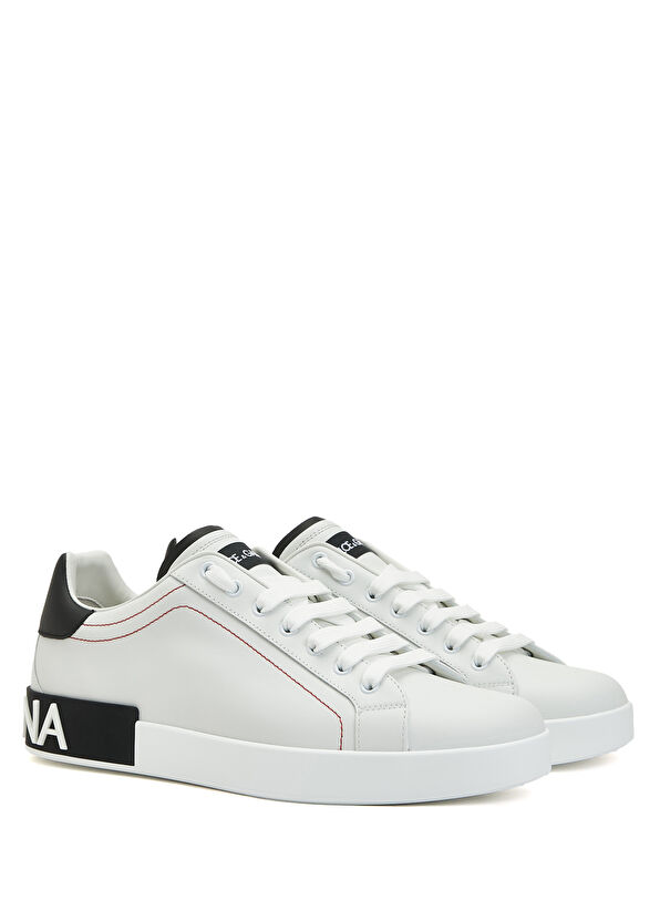 Beyaz Logolu Erkek Deri Sneaker - Görsel 4