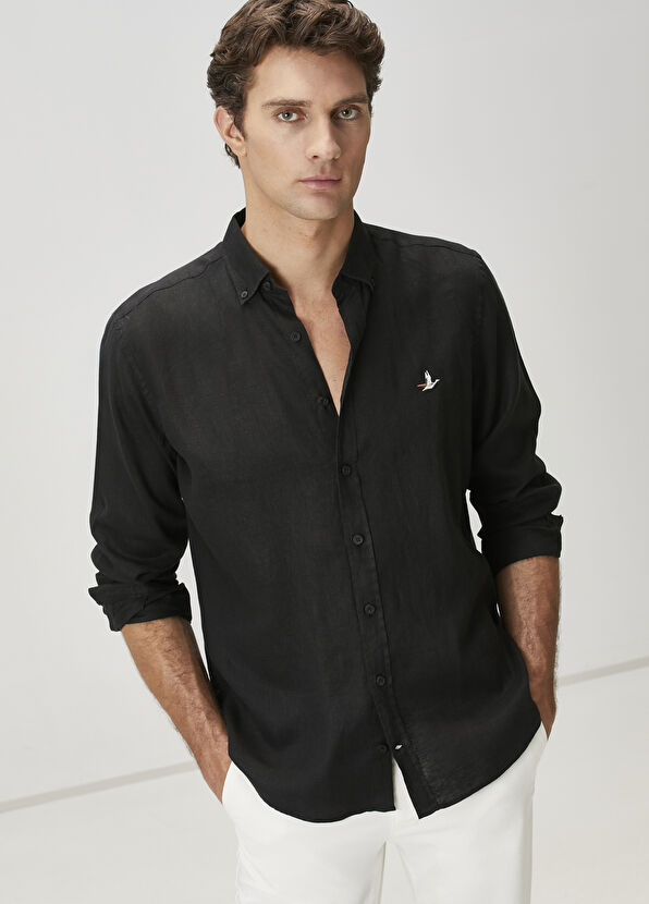 Beymen Club Comfort Fit Black Linen Shirt - 1