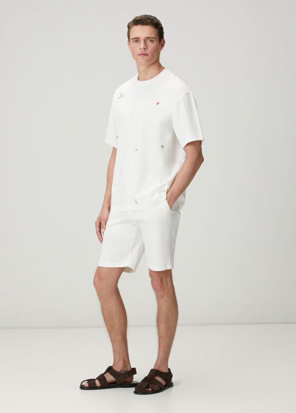 Beymen Club Beyaz Relax Fit Baskı ve Nakışlı T-shirt - 4