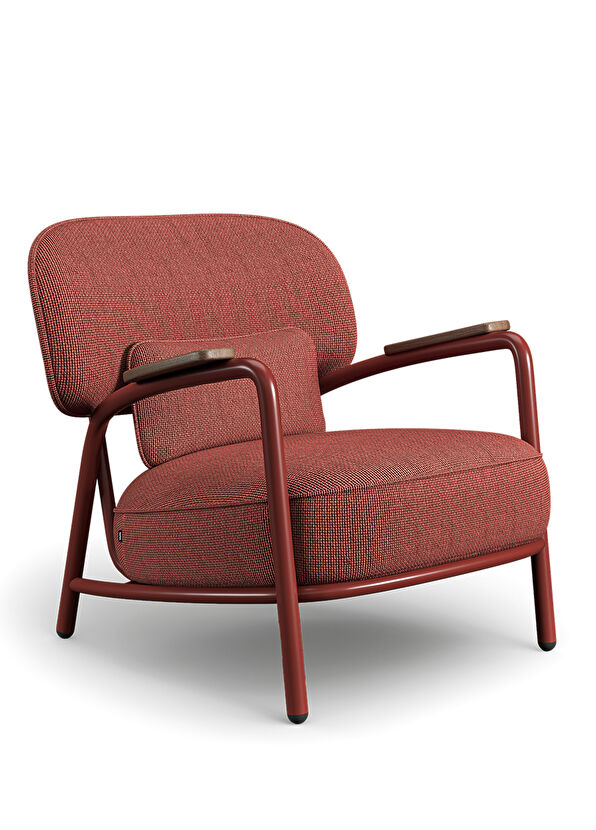 Borbo Clay Red Metal Frame Armchair with Wooden Armrests - 2