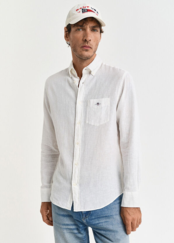 Gant Beyaz Düğmeli Yaka Regular Fit Uzun Kollu Erkek Gömlek - 1