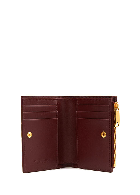 Bordo Örgü Dokulu Kadın Deri Cüzdan - Görsel 5