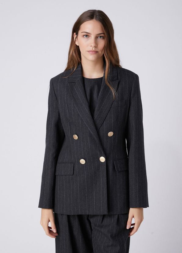 Beymen Club Antrasit Çizgili Kruvaze Yün Blazer - 4