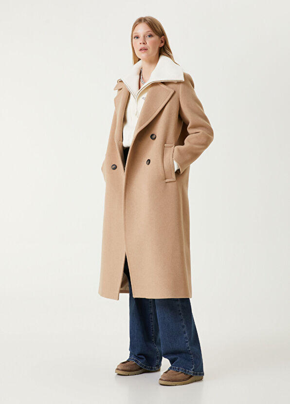 Beymen Club Beige Double-Breasted Wool Coat - 1