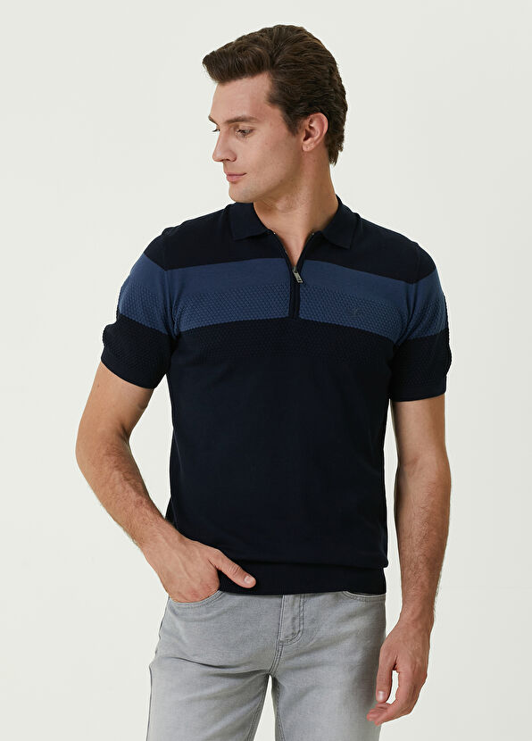 Beymen Club Lacivert Polo Yaka Colorblocked Kısa Kollu Triko - 1