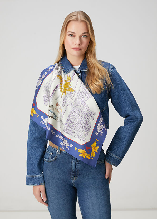 Beymen Club Clubby Indigo İpek Eşarp - 1