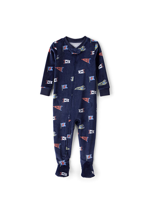 Carter's Navy Blue Patterned Boy's Fleece Jumpsuit - 1