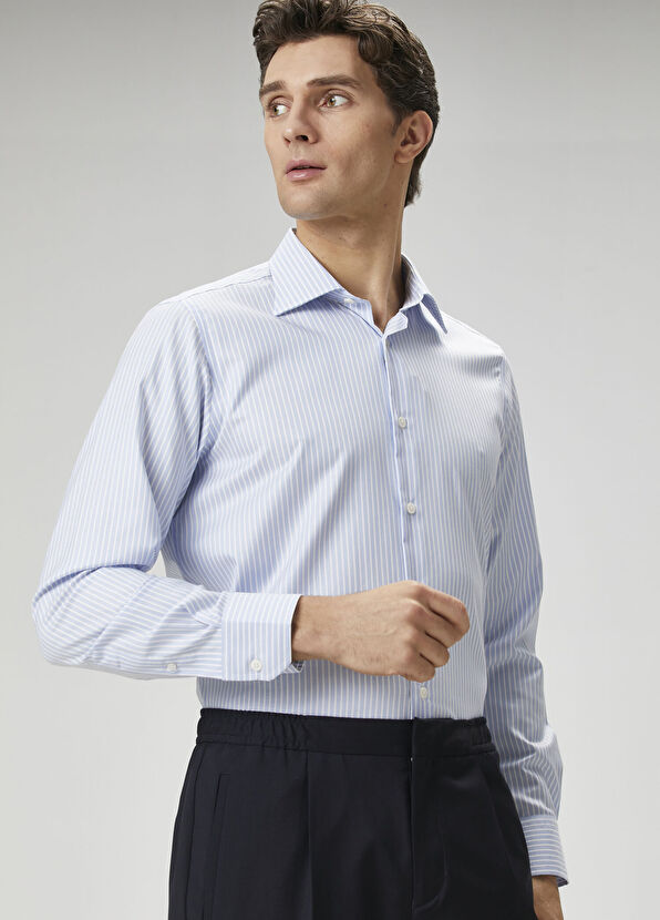 Beymen Collection Custom Fit Mavi Çizgi Desenli Gömlek - 1