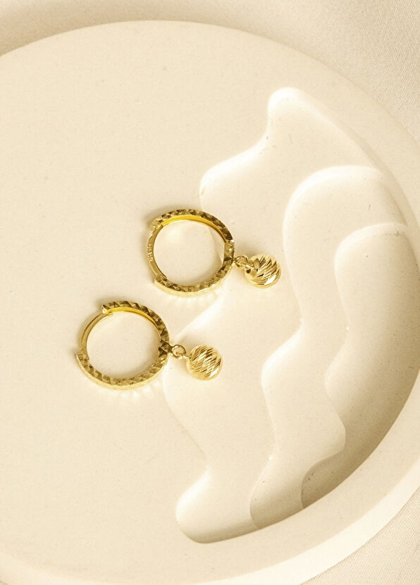 Safir Mücevher Dorica Sallantılı 14 Ayar Altın Kadın Halka Küpe - 2