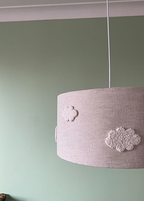 2 Stories Cloud Punch Embroidered Natural Linen Children's Room Lighting - 2
