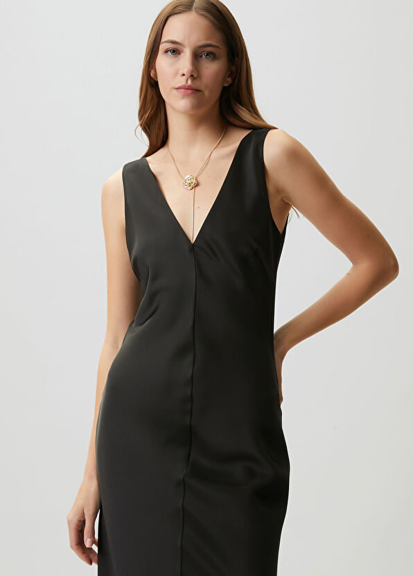 Beymen Club Black Maxi Satin Evening Dress - 2