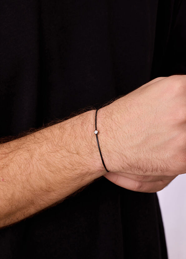 Siyah Şans Gümüş Kaplama Çelik Erkek Bileklik - Görsel 4