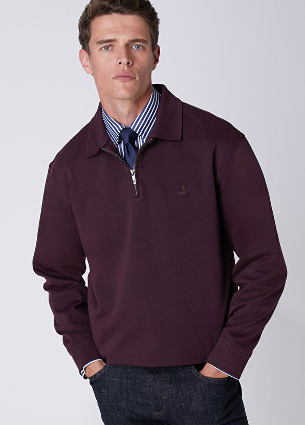 Beymen Club Mürdüm Polo Yaka Interlock Sweatshirt - 2