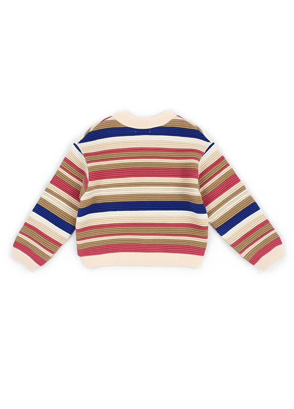 Patique Kids Pink Colorful Striped Buttoned Organic Cotton Knitwear Girl Jacket Cardigan - 2