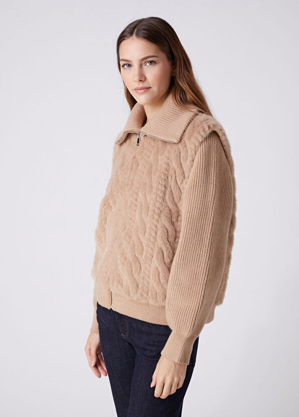 Beymen Club Camel Cable Knit Jacket - 4