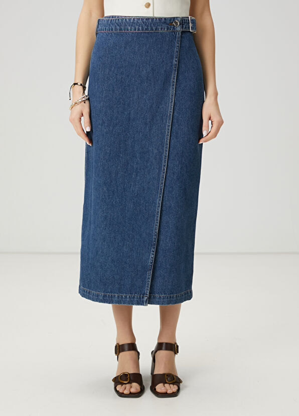 Beymen Club Mavi Midi Anvelop Denim Etek - 2