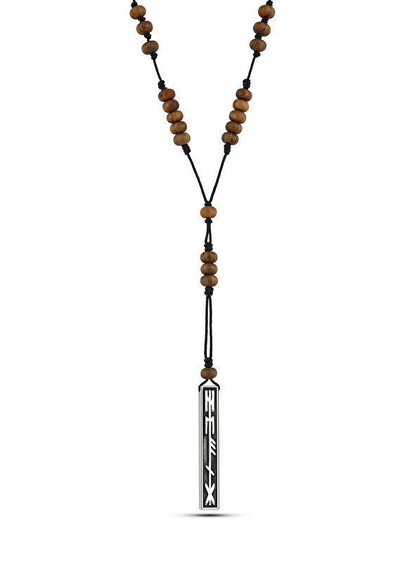 Kayra Khan Healing Wood Kahverengi Erkek Gümüş Kolye - 1