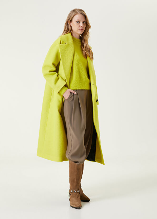 Beymen Club Neon Sarı Kruvaze Yün Keçe Palto - 2