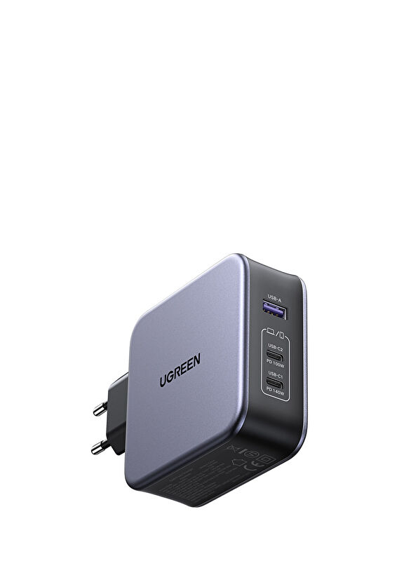 Ugreen Nexode GaN 3 Portlu 2xUSB-C, 1xUSB-A QC 4.0 PD 3.1 Uzay Grisi 140W Hızlı Şarj Cihazı - 1