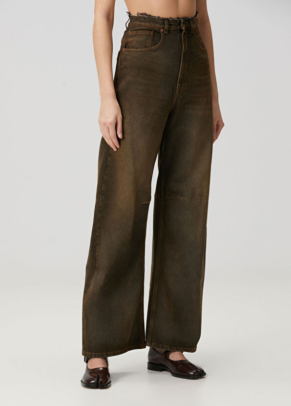 MM6 Maison Margiela Kahverengi Wide Leg Jean Pantolon - 2