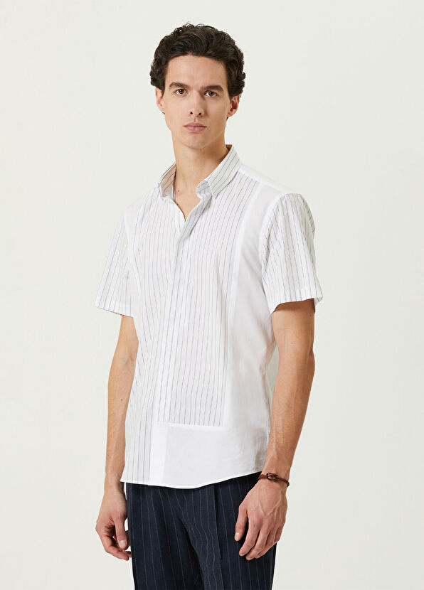 Network Beyaz Mavi Çizgili Gömlek - 1