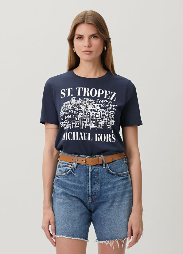 Michael Michael Kors Navy Blue Printed T-Shirt - 1