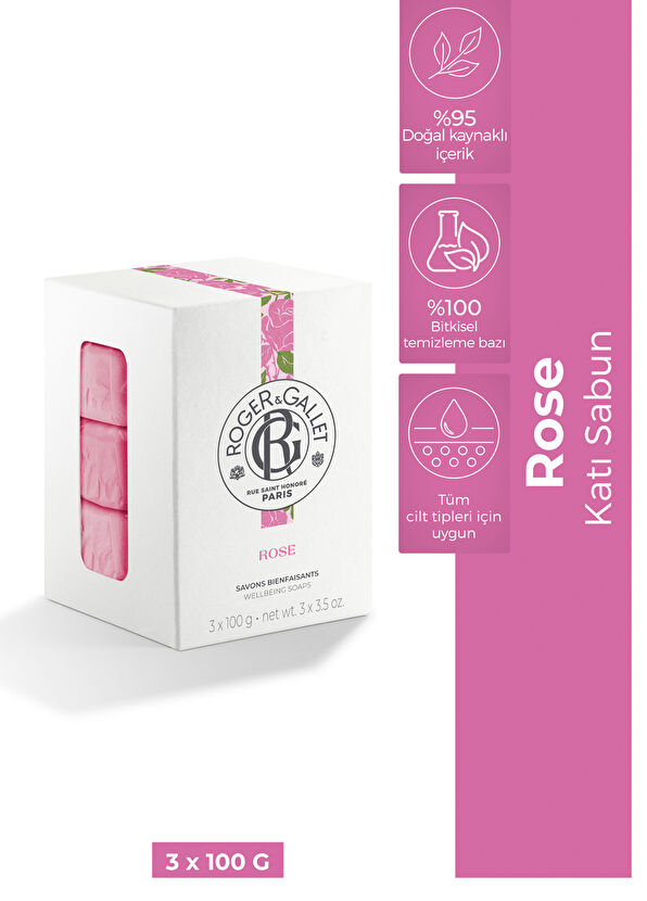 Roger&Gallet Rose Bitkisel Gül Özü Kalıcı Doğal Koku 3'lü Katı Sabun 3 x 100 gr - 2
