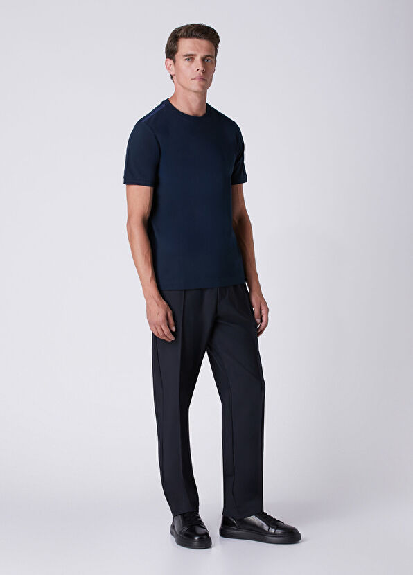Beymen Club Basic Fit Navy Blue Goose Flex Printed T-Shirt - 3
