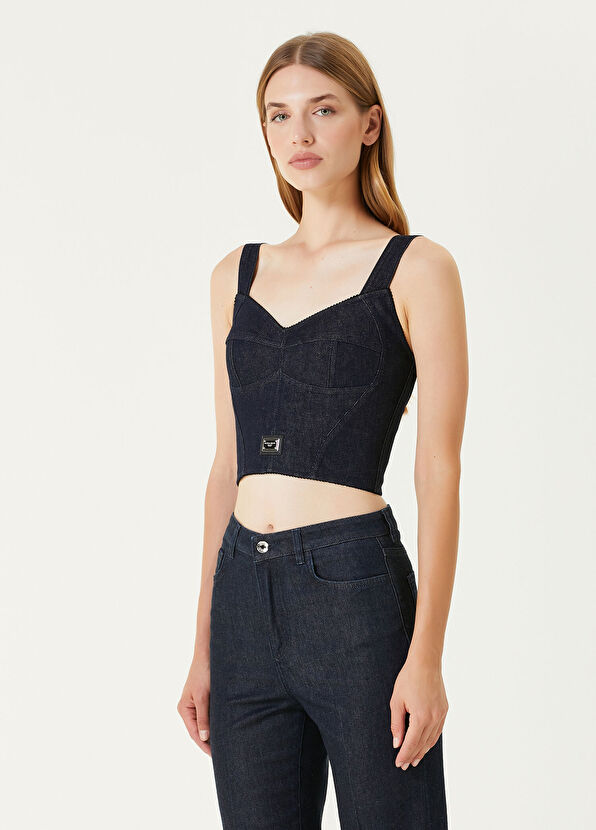 Dolce&Gabbana Lacivert Crop Denim Bluz - 1
