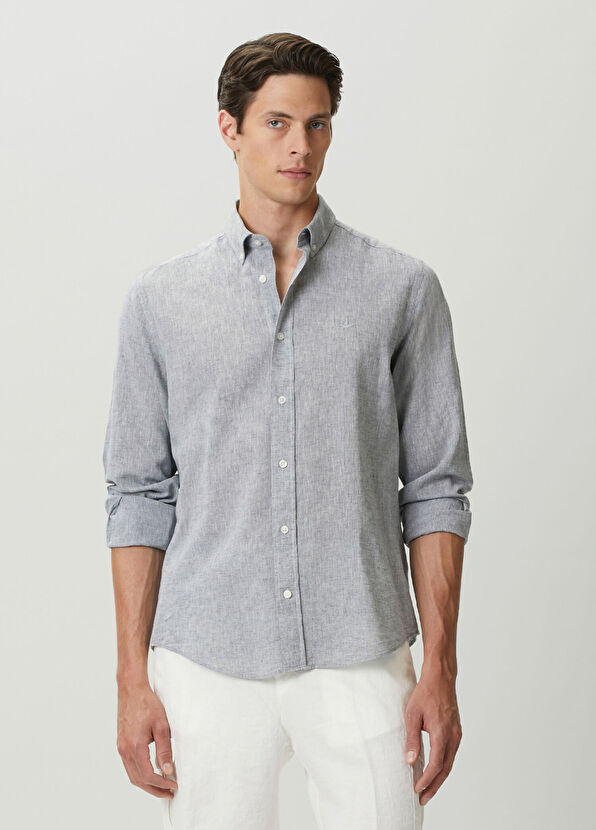Beymen Club Comfort Fit Grey Linen Shirt - 2