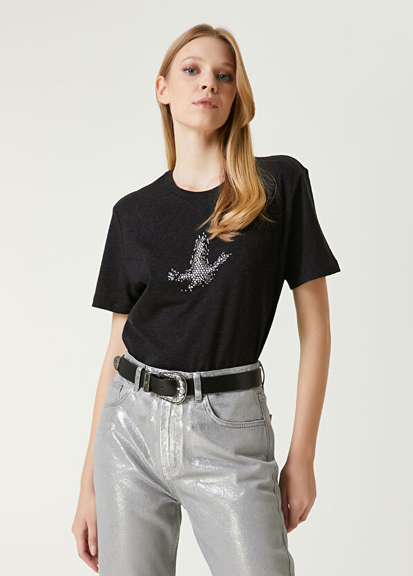 Beymen Club Antrasit Logo İşlemeli T-shirt - 1