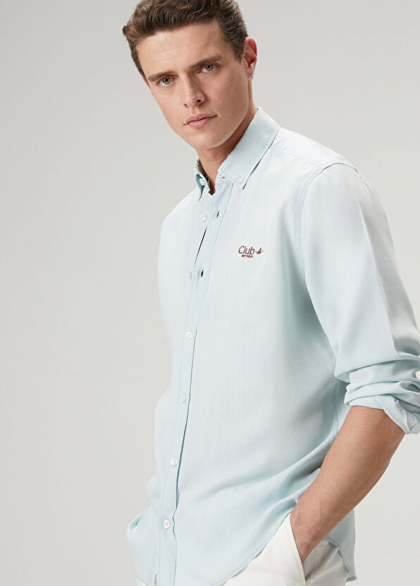 Beymen Club Comfort Fit Light Blue Lyocell Blend Shirt - 2