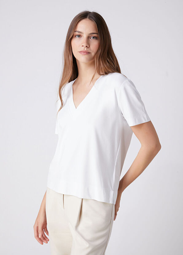 Beymen Club Kırık Beyaz Yanı Yırtmaçlı Basic T-shirt - 1