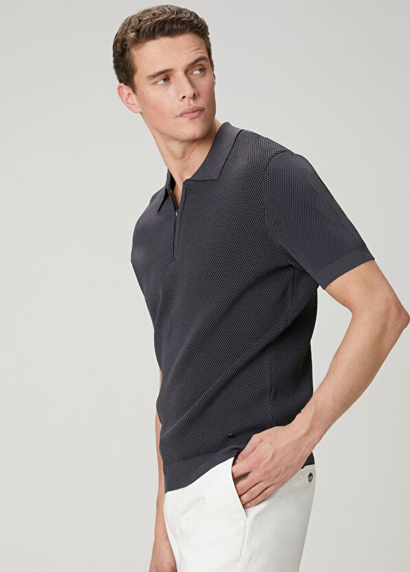 Beymen Club Anthracite Polo Honeycomb Textured Sweater - 2