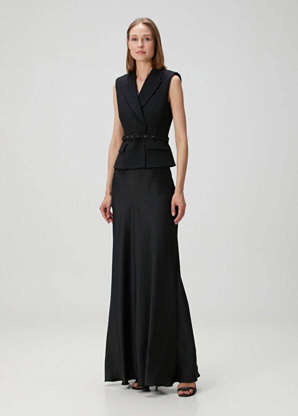 Siyah Yelek Detaylı Maksi Abiye Elbise - Görsel 2