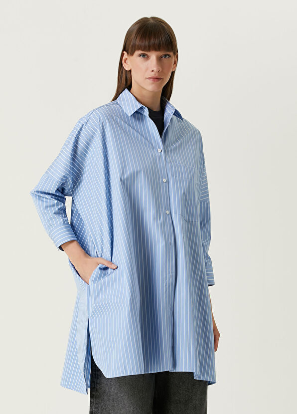 Jil Sander Oversize Mavi Çizgili Gömlek - 1