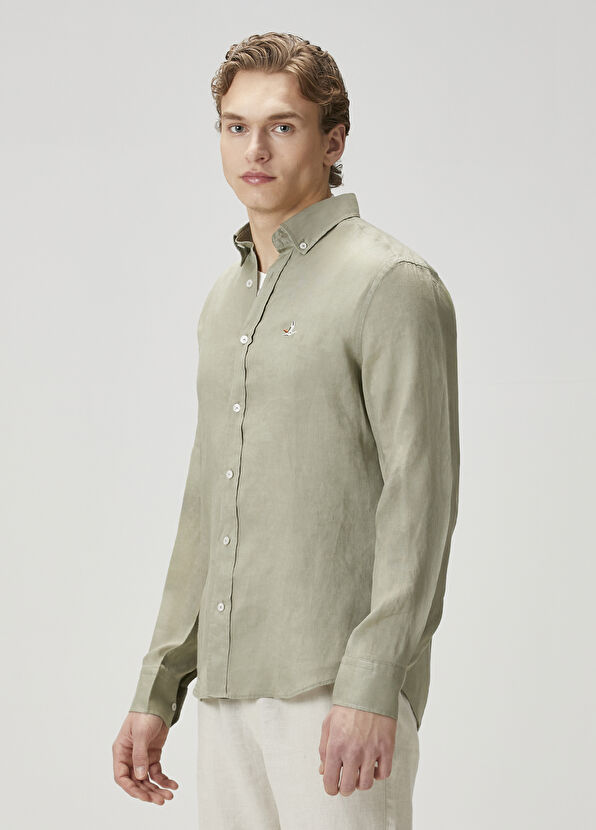 Beymen Club Comfort Fit Açık Haki Keten Gömlek - 4